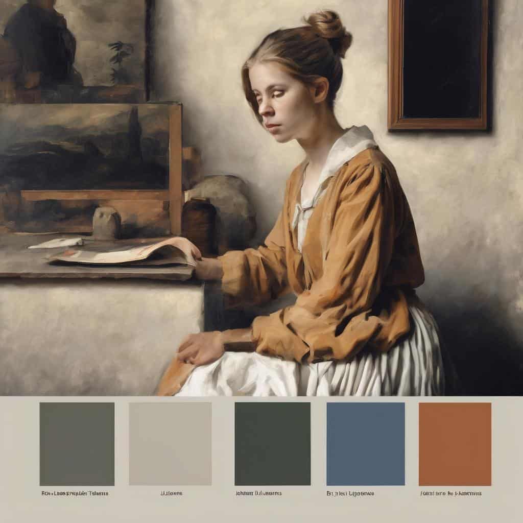 Γυναίκα ζωγράφισσα διαβάζει σε στούντιο τέχνης, εμπνέοντας καλλιτεχνικές κινήσεις και δημιουργικότητα.